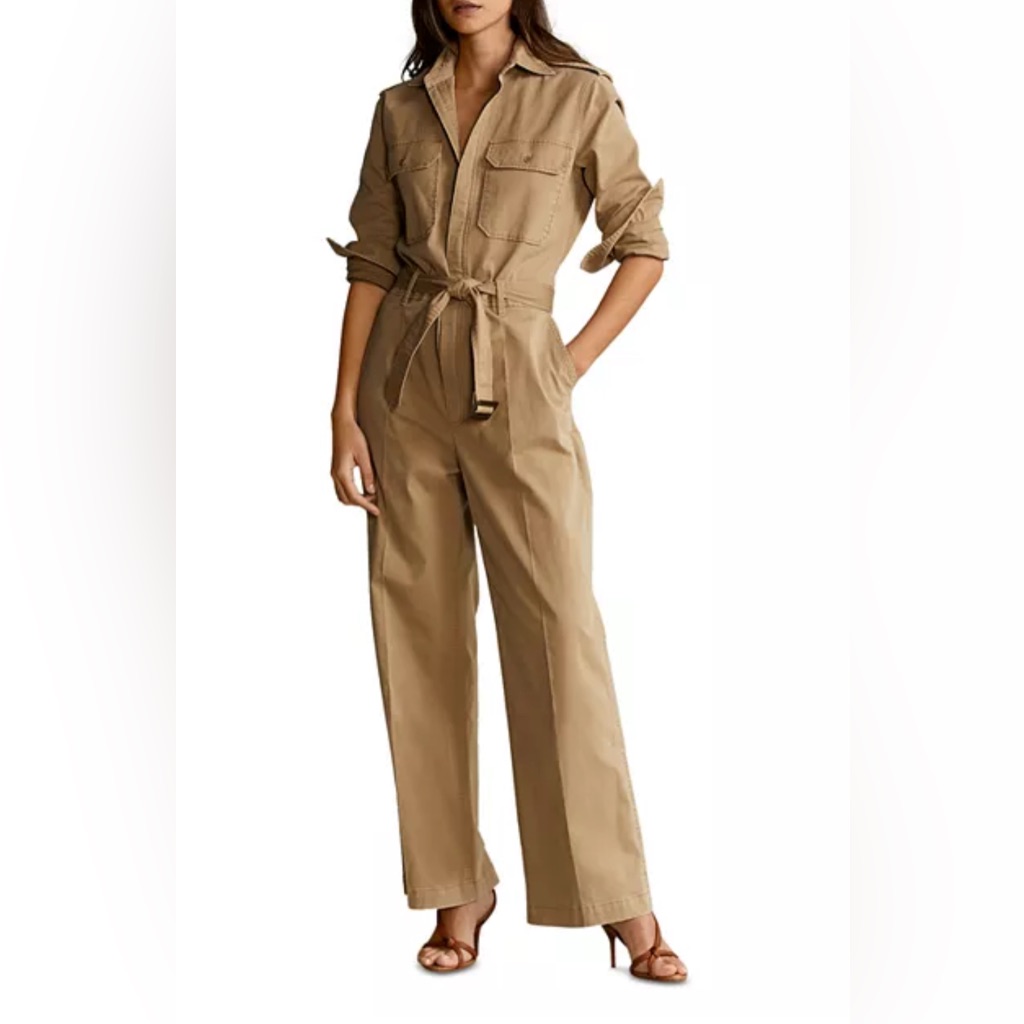 Polo Ralph Lauren Nwot Tan Cotton Twill Belted Utility Jumpsuit (Size 2)